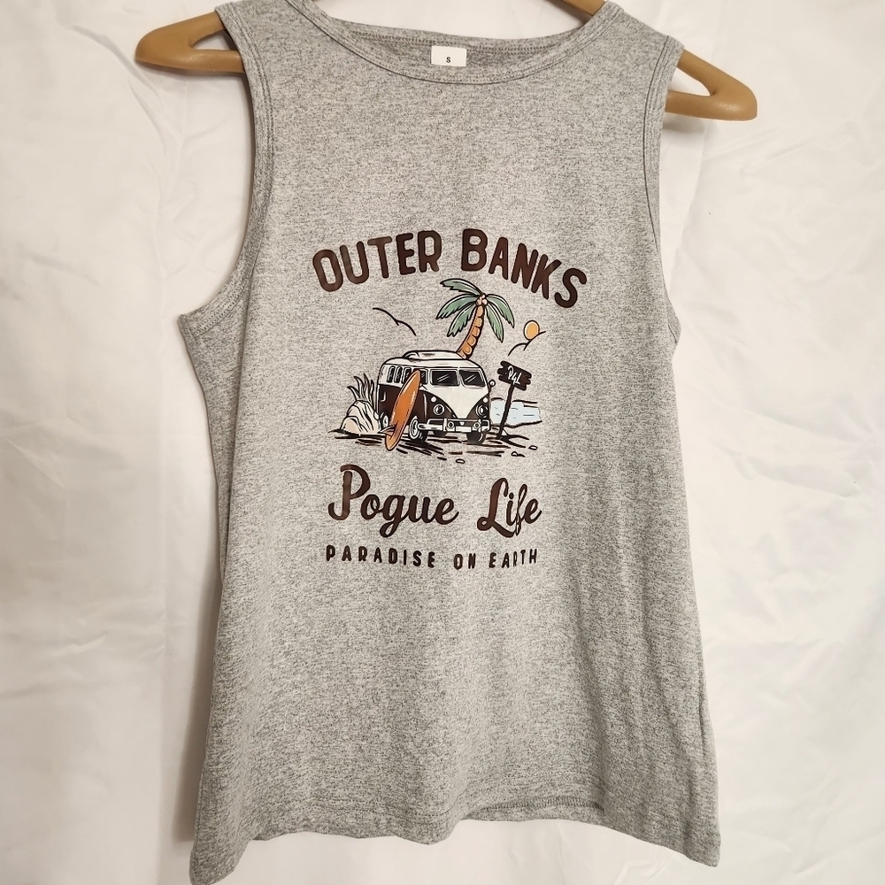 New!  Sleeveless Outer Banks Print Tank Top Casual Crew Neck For Summer & Spring